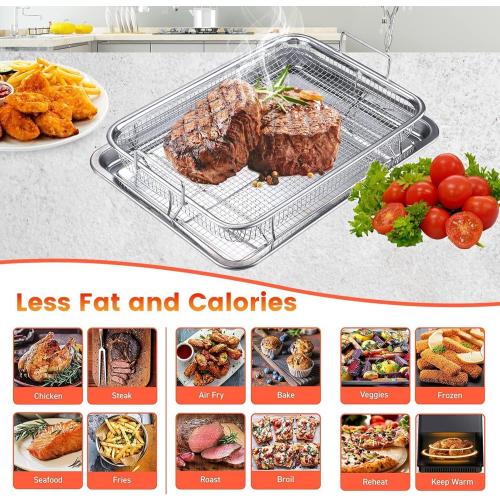 Air Fryer Basket for Oven,2 Pieces 12.2'' * 8.74'' Non-stick Stainless Steel Mesh Grill Basket Air Fryer Baking Accessories Rack Roasting Basket for Convection Oven with Air Fryer, Dishwasher Safe