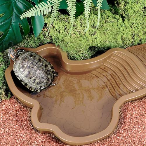 Large Reptile Bathing Pool, Tortoise Food Water Bowls with Ramp, Reptile Feeding Dish Water Bowl Bathing Pool Aquarium Ornament for Gecko, Snake, Turtle, Bearded Dragon, Lizard Bath