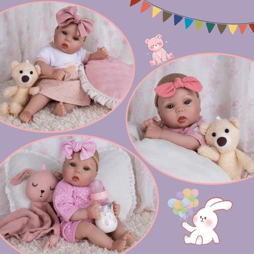 Lifelike Reborn Baby Dolls - 18 Inch Realistic Baby Doll Cloth Body Newborn Girl with Elephant Outfit & Accessories, Gift Box Included for Kids Role Play, Cuddling & Collectors