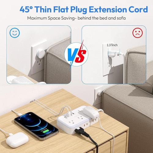 Extension Cord 15 ft, Surge Protector Power Strip with 6 Outlets 4 USB Charger(2 USB C Port), Flat Plug Outlet Extender Long Cord, Protection for Indoor, Home, Office Supplies, Dorm Room Essentials