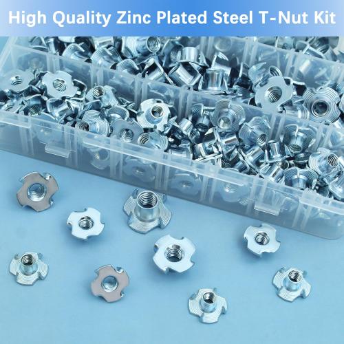 T Nuts 1/4-20, 5/16-18, 3/8-16, Jovlalis 160 pcs Zinc Plated Steel T-Nut 4 Pronged Tee Blind Nuts Assortment Kit for Wood, Rock Climbing Holds, Cabinetry, Furniture