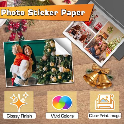 Koala Printable Glossy Sticker Paper for Inkjet Printer, 120 Sheets