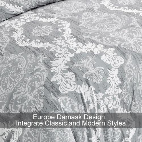Grey Comforter  Damask Texture Gray Bed in a Bag Microfiber Boho Comforter