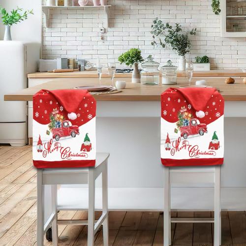 Christmas Chair Covers Set of 4, Christmas Chair Back Covers, Santa Hat Chair Covers, Christmas Decorations Indoor Chair Covers for Dining Room, Christmas Kitchen Decor Dining Room Chair Covers