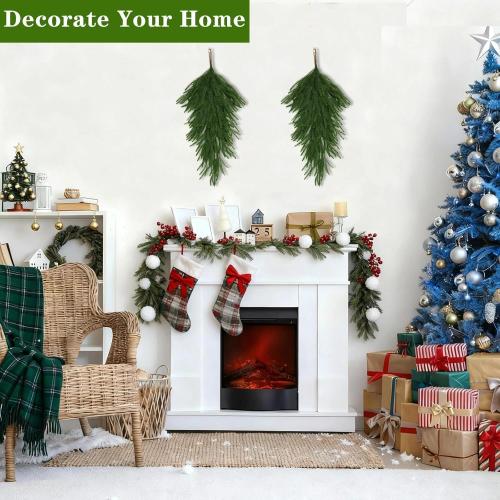 2 Pcs 29.5’’ New Year Teardrop Swags, 21 Branches Each Artificial Hanging Decorations Christmas Indoor Outdoor Ornament