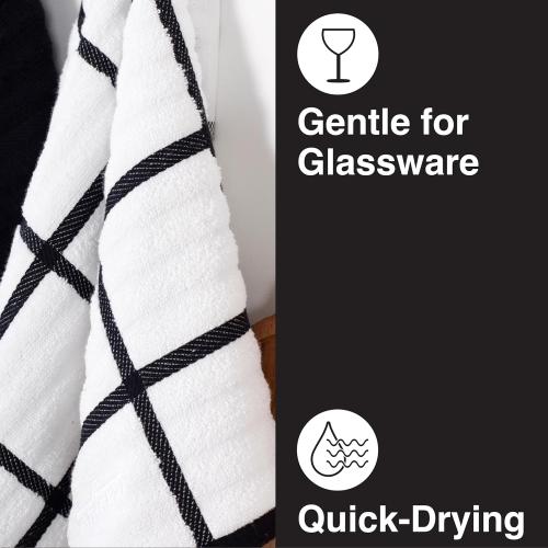 All-Clad Checked Kitchen Towel: Highly Absorbent, Super Soft Long Lasting - 100% Cotton, 17x30 Tea Towel for Cleaning & Drying Dishes, Pans, Glassware, or Countertops, (6-Pack), Black