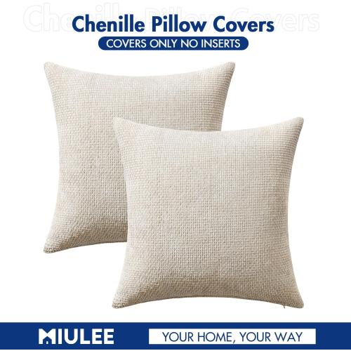 MIULEE Pack of 2 Couch Throw Pillow Covers 16x16 Inch Neutral Beige Modern Boho Accent Decorative Pillow Covers Soft Chenille Farmhouse Cushion Covers for Home Decor Bed Sofa Living Room