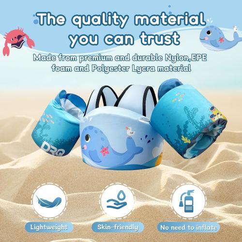 DRQ Toddler Swim Vest, Toddler Floaties for 22-66lbs Kids, Puddle Jumper Kids Life Jacket with Shoulder Harness Arm Wings for Girls Boys 2 3 4 5 6 Years Old