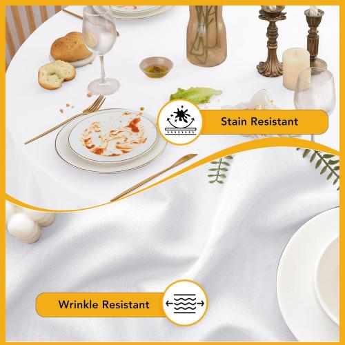 6-Pack White Round Tablecloths, 120 Inches, Stain-Resistant Polyester for 5-6 Ft Round Tables - Washable Table Covers for Weddings, Banquets, Birthday, Parties, Events