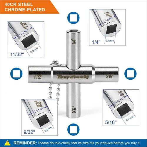 4-Way Sillcock Key, 2-Pack 40Cr Water Key, Multi-Functional & Utility Wrench, Shut Off Tool for 1/4, 9/32, 5/16, 11/32 Valve, Spigot & Electric Meter, Ideal for Home, Public & Commercial