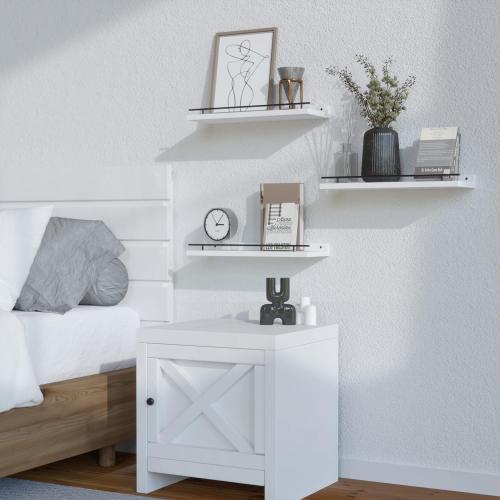 Set of 3 Color Black and White WOPITUES Floating Shelves with Black Metal Guardrail, Shelves for Wall Decor Set of 3, Wall Shelves for Bedroom, Bathroom, Kitchen, Living Room, Plants, Picture Frames, Art- Black and White
