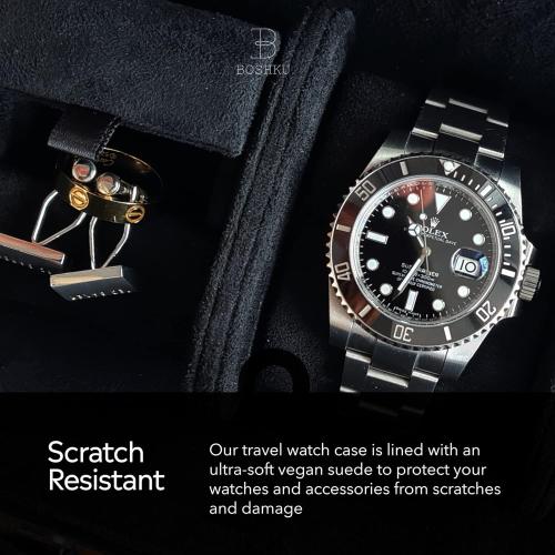 BOSHKU Leather Watch Roll Travel Case – Watch Travel Case for Men – Travel Watch Cases for Men – 3 Watch Case Travel – Black Watch Roll Case – Leather Watch Case Travel – Watch Leather Travel Case