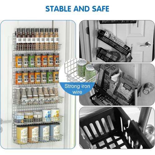 Size 6 tier Color Silver Spice Rack Organizer 6-Tier Wall Mounted & Over the Door Spice Racks for Kitchen Pantry Bathroom,Two Size, Large Capacity, Silver