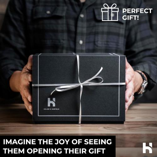 Color Black Holme & Hadfield Premium Wooden Phone Docking Station with Drawer – Nightstand Organizer for Charging Phone – Declutter Your Space with Felt-Lined Protection & Watch Pillar – Gift For Men