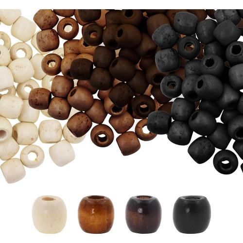Mandala Crafts 200 Natural Light Brown Black Brown Large Hole Barrel Wooden Beads for Crafts Macrame DIY Jewelry Braid Dreadlock Hair Beads
