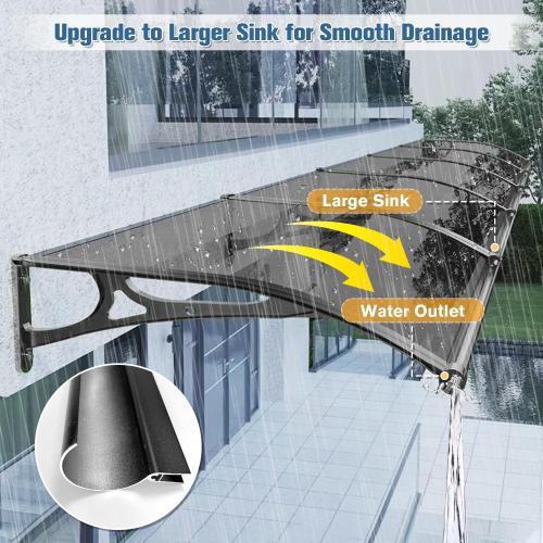 Awning for Door Entrance, Window Awnings Exterior with Aluminum Bracket Polycarbonate Board, Patio Balcony Porch, Uv Rain Snow Protection, with Drainage Channels, Gray 80x100cm/31 x39