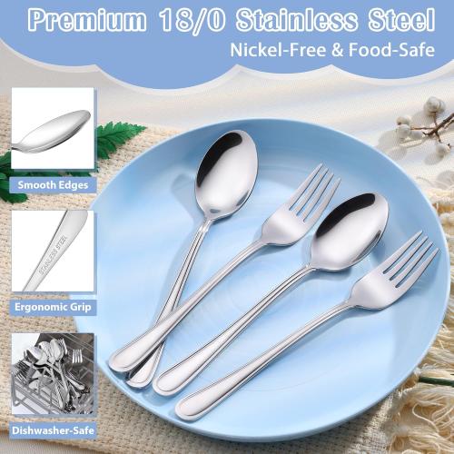E-far 12-Piece Toddler Silverware, Stainless Steel Kids Utensils Forks and Spoons, Children Safe Metal Cutlery Set for Self Feeding, Mirror Polished & Dishwasher Safe, 6 Forks & 6 Spoons