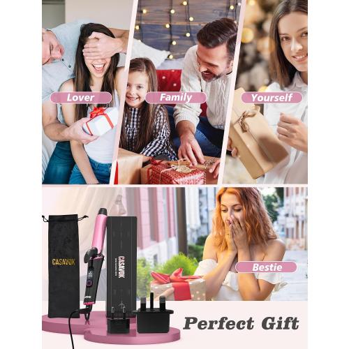 Mini Travel Curling Iron 1 Inch,Dual Voltage with European Plug Adapter | Small Curling Iron for Short Hair,110~240V Dual Voltage, Anti-Scald Cover,Auto-Off,5 Temp Digital Settings