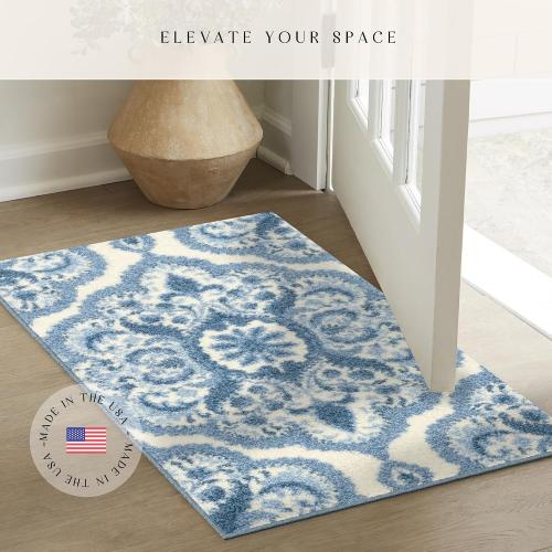 Maples Rugs Vivian Medallion Kitchen Rugs Non Skid Accent Area Carpet [Made in USA], 1'8 x 2'10, Blue