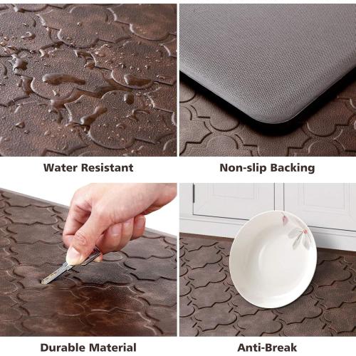 WISELIFE Kitchen Mat Cushioned Anti Fatigue Floor Mat,17.3x28, Thick Non Slip Waterproof Kitchen Rugs and Mats,Heavy Duty Foam Standing Mat for Kitchen,Floor,Home,Desk,Sink, Brown