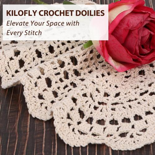 kilofly Crochet Cotton Lace Placemats Doilies 4pc, Oval, Beige, 7.8 x 14 inch