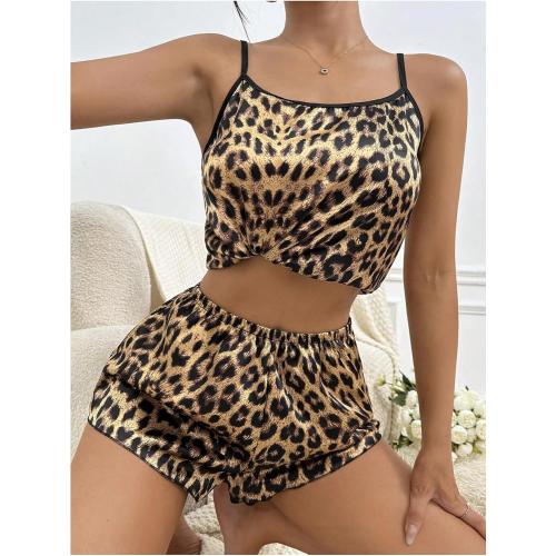 Soze XL ..SOLY HUX Pajama Sets for Women 2 Piece Leopard Print Satin Sleepwear Cami Top and Shorts Loungewear