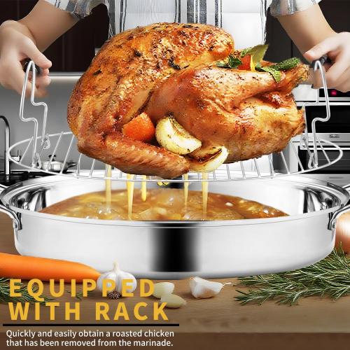 22 Large Roasting Pan with Rack and Lid,Oval Turkey Roaster Pan for oven,Stainless Steel Roasting Pan with rack,Best Gift for Mother or Father.