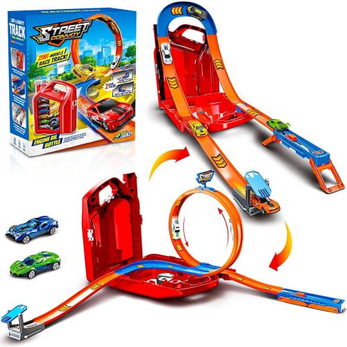 Race Track Toy Car Set with 2 Race Cars,2 in 1 Car Tracks Style with Storage Box,Changeable Tracks Toys Birthday Gifts for Kids 3 4 5 6 7 8 Year Old Boys Girls (Red)