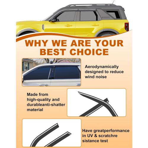Low Profile Window Rain Guards Fit for Ford Bronco Sport 2021-2026 Rain Guard Window Deflectors Extra-Thick Side Window Visors Vent Shades Tape-on Vent Visors Car Accessories 4-PCS