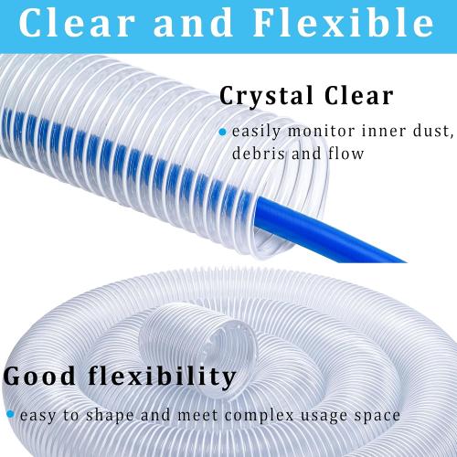 Heavy Duty Dust Collection Hose 2 × 20 ft PVC Collector Hose & Clamps | 2 inch Thicken Flexible Clear Wire Tubing Duct Collector Hoses for Fume Debris Band Saw Jointer Wood Shop, with 4 Clamps