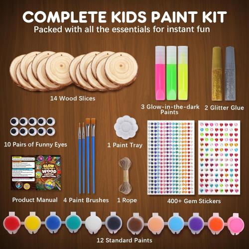 EPUMP Glow in the Dark Wooden Painting Kit for Kids - Arts and Crafts Kit Creative Activity Toy, Art Kits Birthday Gift for Boys Girls Age 6 7 8 9 10 11 12 Years Old, Fun Indoor Outdoor Activities