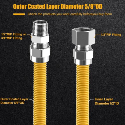 48 Gas Dryer Hose Kit,Stainless Steel Stove Gas Line with Connector 1/2 MIP 1/2FIP 3/4MIP Fitting,5/8 OD(1/2 ID) Gas Connector Kit for Stove,Gas Stove, Dryer,Water Heater-by MIFLUS