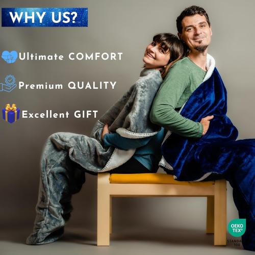 Fleece Lightweight Foot Pocket Blanket -Patent Pending- Gamer Gift for Men Who Have Everything - Gifts for Men Who Wants Nothing and Elderly Dads (Fleece, Silver Grey)