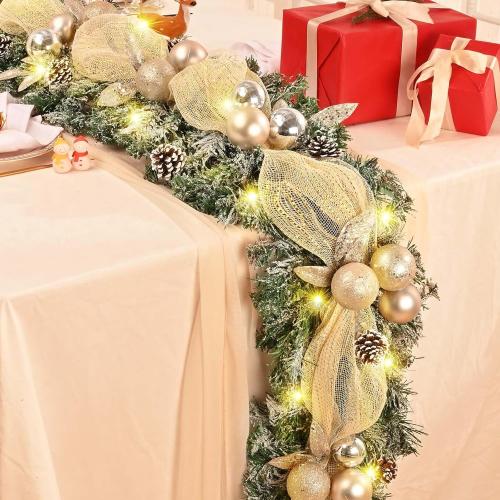 5.9 FT Luxury Christmas Decorations - 2 Pack Flocked Garland with Gold Balls, Pinecones & Ribbons