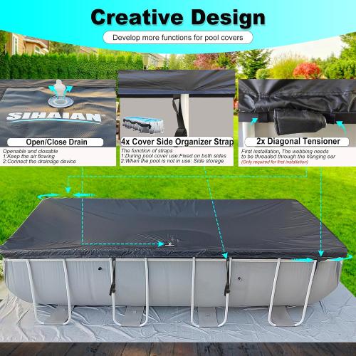 16x32Ft Rectangular Pool Cover with Side Storage for Oval and Rectangular Above Ground Pool, One-Piece Solar Oval Pool Cover, Preventing Waterlogging, UV and Weather Resistant WP:10000kPa
