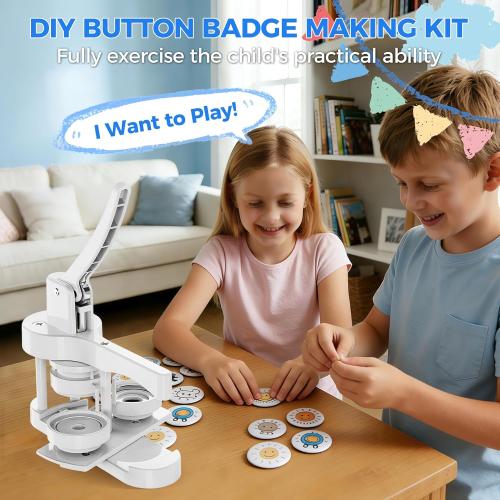 Button Maker Machine 58mm, Professional Badge Making Kit with 50 Parts, No Installation DIY Badge Maker, Pin Press Machine, Kids Craft Kit for Crafts, Schools