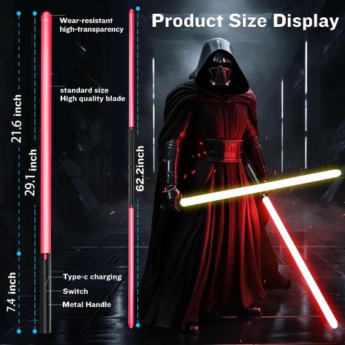 2 Pack Light Saber, 15 Colors and 4 Modes Light up Light Saber for Dueling, 2-in-1 RGB Detachable USB Charge, Gifts Toys for Adults Birthday Christmas Thanksgiving
