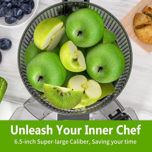 Cold Press Juicer – 6.5 Extra Large Feed Chute Fit Hands-Free Electric Masticating Juicer Machine, 350W Slow Masticating Juicer Machine for Whole Fruit and Vegetables – Easy Cleanup & Assembly.