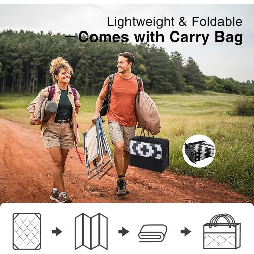 Waterproof Outdoor Rug 5x8 ft, Outdoor Plastic Straw Rug for Camping, RV Mat Outside, Indoor Outdoor Carpet for Porch, Deck, Backyard, Balcony, Picnic, Black & White