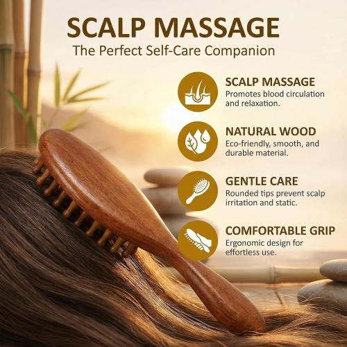 Sandalwood Loc Brush For Dreads, Wooden Round Dreadlock Scalp Comb Dread Massager Dandruff Head Curly Pro Scrubber Defining Long Teeth No Static For Wet Dry Hair Scalp Care And Hair Styling Brown