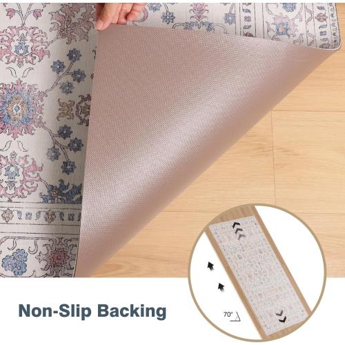 6.5x10 Durable Vinyl Rugs for Living Room, Vintage Floral Pattern for Dining Room, Bedroom, Home Office, Bobo Beige Non-Slip Large Rugs for Indoor&Outdoor RV, Deck, Backyard, Balcony,Modern Home Decor