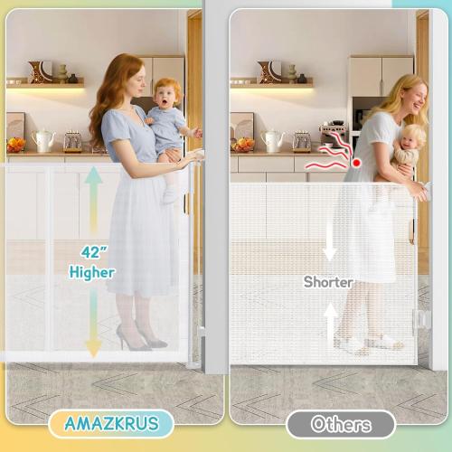 160'' Retractable Baby Gates Extra Wide, 42 Extra Tall Retractable Dog Gate for Doorways,13 Foot Safety Upgrade Extra Long White Retractable Baby Gate for Stairs, Indoor/Outdoor Retractable Gate