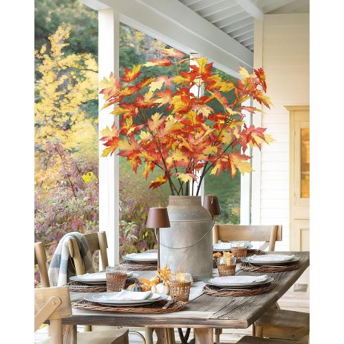 DuHouse 6 pcs  Artificial Maple Leaves Branches, Fall Faux Maple Leaf Stems for Vase, Autumn Decorations for Home, Thanksgiving, Halloween, Wedding Centerpiece Decor