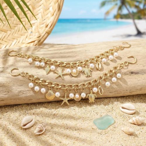 2Pcs Bling Ocean Shoe Chains for Girls Summer Sandals, Golden Turtles, Shells Shoe Charms for sandals, DIY Shoe Decoration Charms, Party Favor