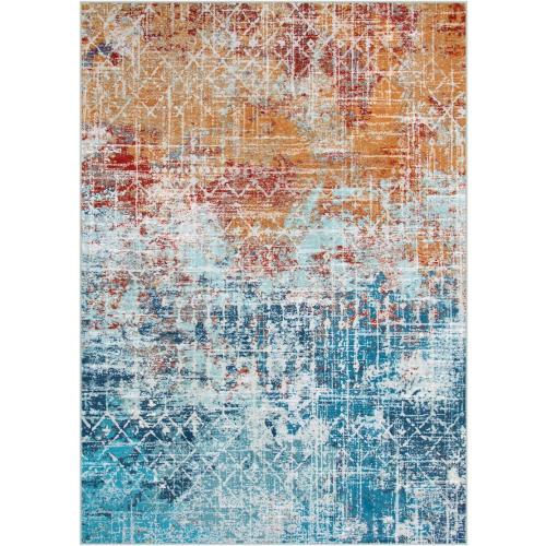 Orange and Teal Abstract Washable Living Room Rug, Large Teal Orange Carpet for Bedroom, Boho Dining Room Rug Non Slip, Modern Moroccan Throw Carpet for Girls Room Playroom Office (Orange/Teal)