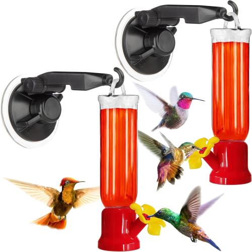Gray Bunny Window Hummingbird Feeder with Strong Suction Cups Hangers (2 Pack) Small Plastic Humming Birds Feeders for Outside, New Leak-Proof Design, Gifts for Mom, Dad, Bird Lovers