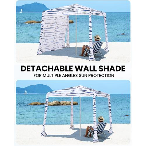 Beach Cabanas for Sand, Foldable Beach Canopy with Sandbags 8' | 43 Compact Fold, 8' x 8' Fits 6 Person, UPF 50 , Wind-Resistant, Privacy Side Wall, Easy Setup, 6.5-8' Adjustable Height