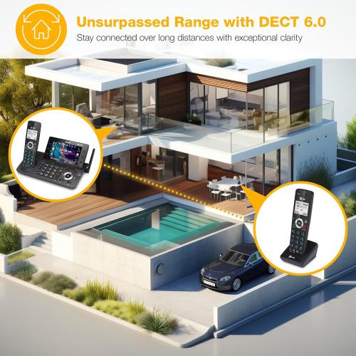 AT&T 4-Handset DECT 6.0 Cordless Home and Business Phone with Answering Machine, 5 Color Display, One-Touch Shortcut, Conference, Intercom, Smart Call Blocker, Bluetooth Connect to Cell: DLP73490