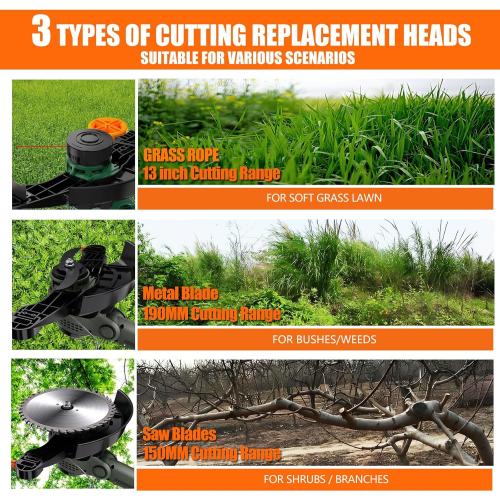 13-Inch String Trimmer Cordless,(2 x 21V 5.0Ah Batteries & Charger), Trimmer/Edger/Lawn Mower/Brush Cutter 4-in-1, Electric Weed Wacker with Auto Rope Spool Feed, 3 Cutting Methods