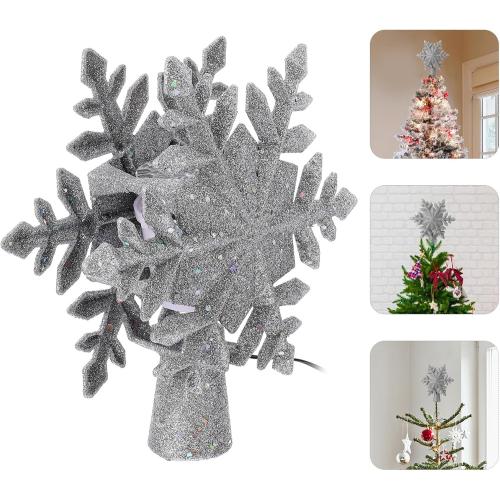 Christmas Tree Topper Lighted With 6 Projection Modes: Built-in 360° Led Rotating Projector Snowflake Tree Topper 3d Christmas Tree Decor Christmas Projector For Xmas Holiday Christmas Tree Decoration